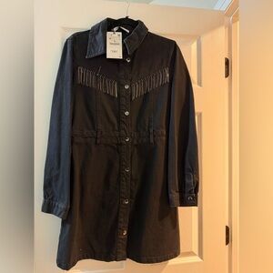 Zara Black Button-Up Dress with Silver Accents